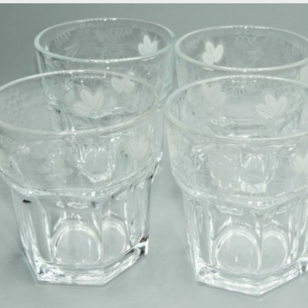 Grape Leaf Etched Glasses  Tumbler Whiskey Drinking Glasses Set Of 4